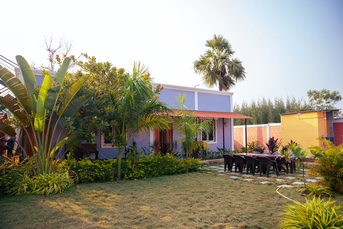 La Mithila Resort Pondicherry - colourful exterior with garden